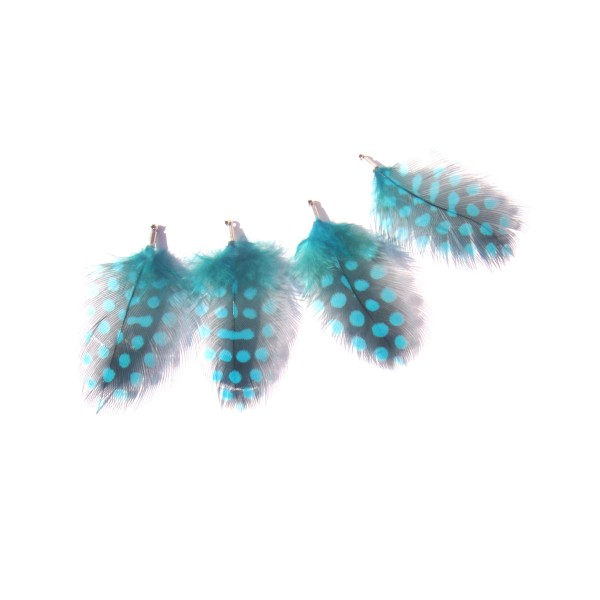 Lot 4 pendentifs plumes de Pintade teintées Turquoise 5.2 CM de hauteur - Photo n°2