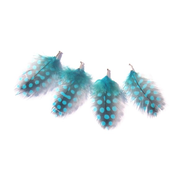 Lot 4 pendentifs plumes de Pintade teintées Turquoise 5.2 CM de hauteur - Photo n°1