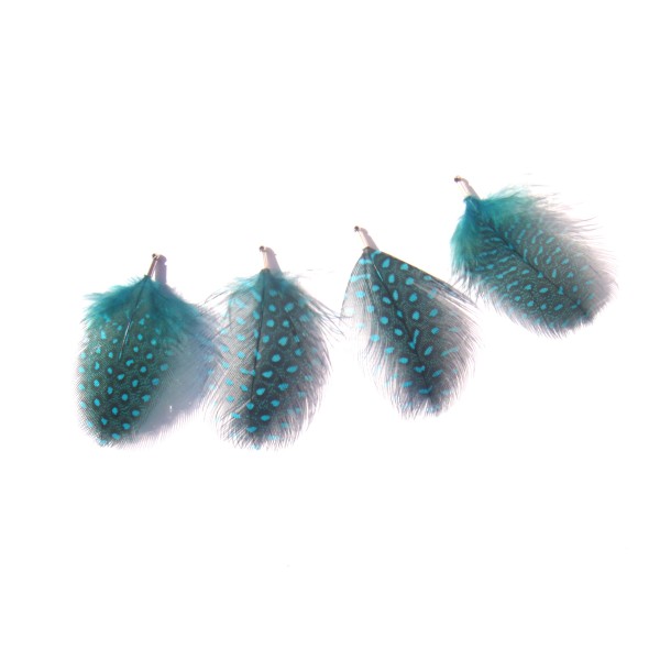 Lot 4 pendentifs plumes de Pintade teintées Turquoise 5.1 CM de hauteur - Photo n°2