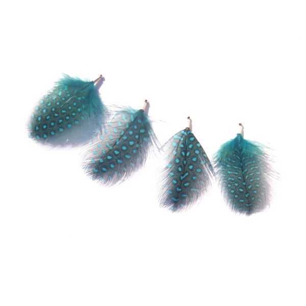 Lot 4 pendentifs plumes de Pintade teintées Turquoise 5.1 CM de hauteur - Photo n°3