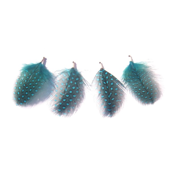 Lot 4 pendentifs plumes de Pintade teintées Turquoise 5.1 CM de hauteur - Photo n°1