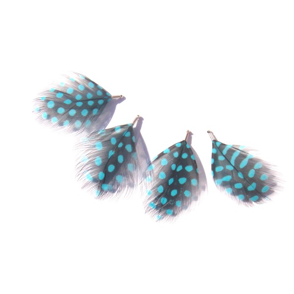 Lot 4 pendentifs plumes de Pintade teintées Turquoise 5.5 CM de hauteur - Photo n°2