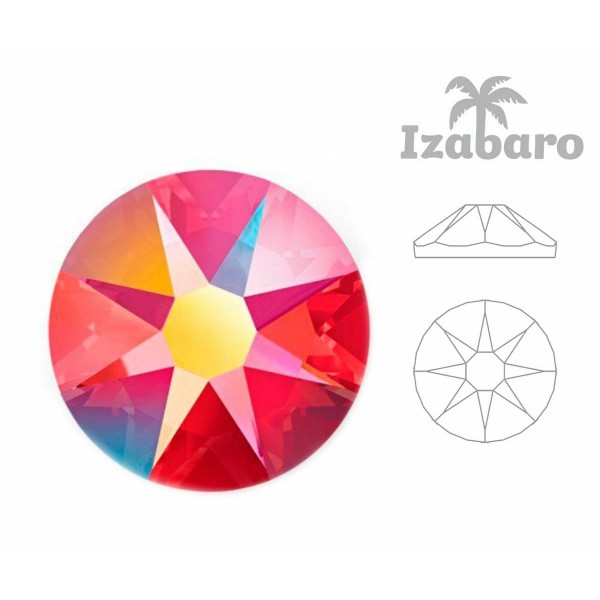 144pcs Izabaro Crystal Light Siam Rouge Aurore Boreale Ab 227ab Ss16 étoile ronde Rose or plat arriè - Photo n°2