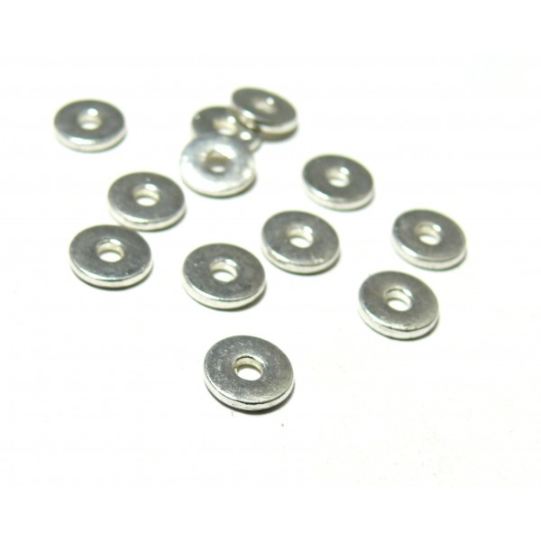 PS11101075 PAX 100 perles intercalaires RONDELLE metal coloris Argent Platine - Photo n°1