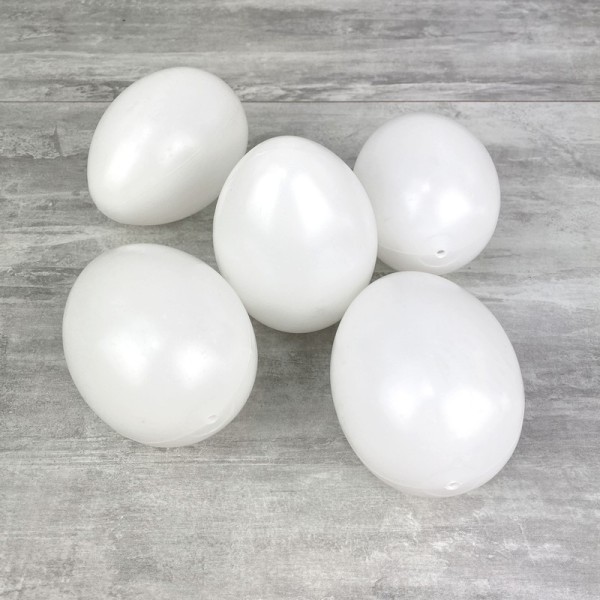 Lot de 5 Oeufs en plastique blanc, haut. 10 cm, avec trou de suspension, non séparables, à décorer - Photo n°2