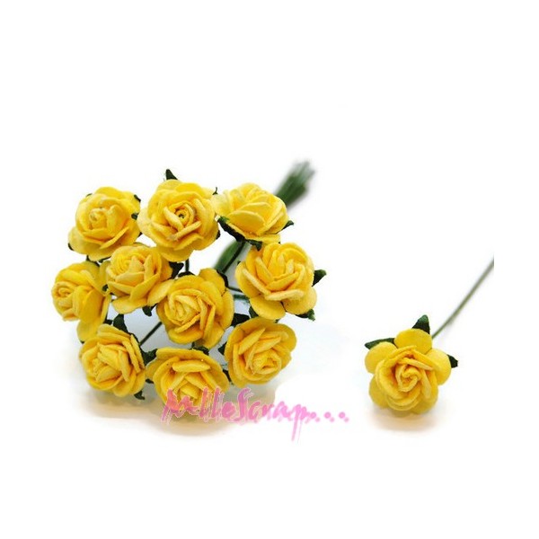 Petites roses papier jaune - 10 pièces - Photo n°1