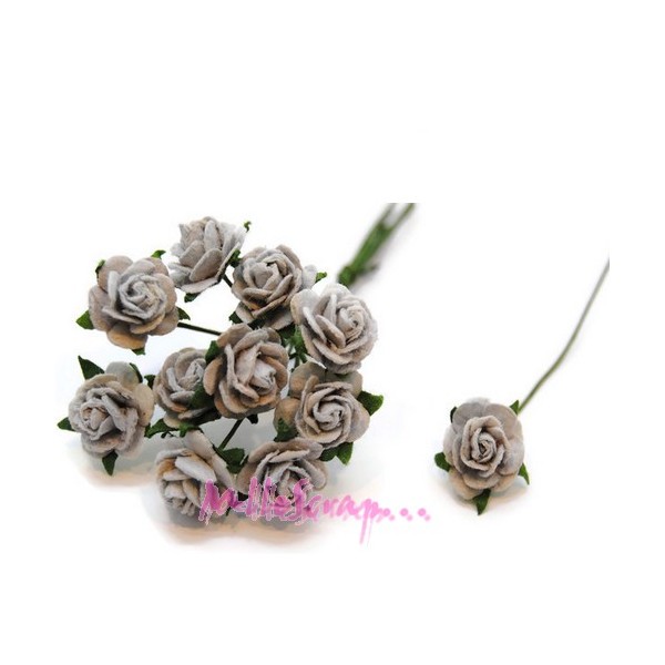 Petites roses papier gris - 10 pièces - Photo n°1