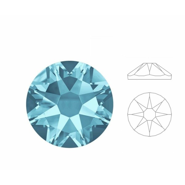 144pcs Izabaro Crystal Aquamarine bleu 202 Ss16 étoile ronde rose or plat arrière cristal de verre 2 - Photo n°1