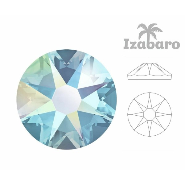 144pcs Izabaro Crystal Aquamarine Aurore Boreale Ab 202ab Ss16 étoile ronde rose or plat arrière cri - Photo n°2