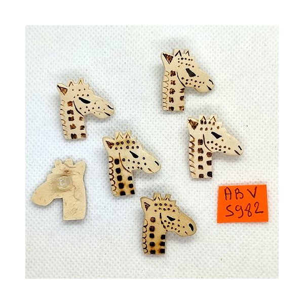 6 Boutons en résine tete de girafe écru marron 25x21mm - ABV5982 - Photo n°1