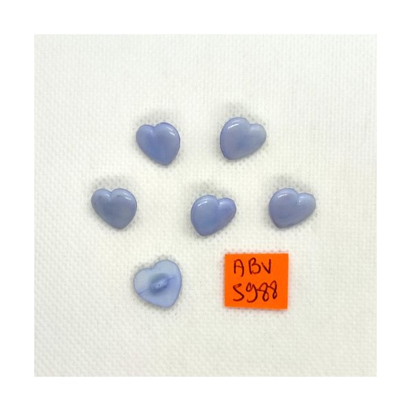 6 Boutons en résine coeur bleu - 12x12mm - ABV5988 - Photo n°1
