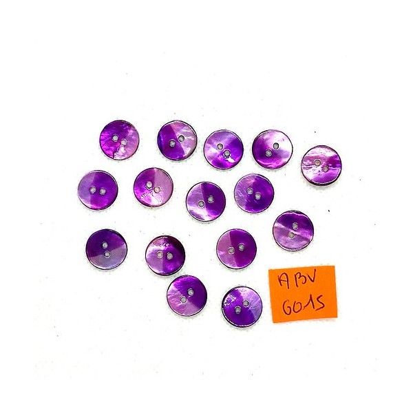 15 Boutons en nacre violet - 12mm - ABV6015 - Photo n°1