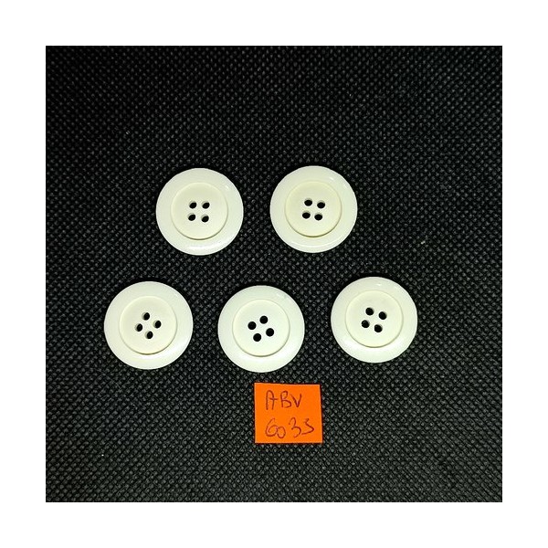 5 Boutons en résine blanc - 21mm - ABV6035 - Photo n°1