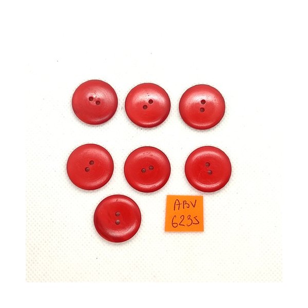 7 Boutons en résine rouge - 22mm - ABV6235 - Photo n°1