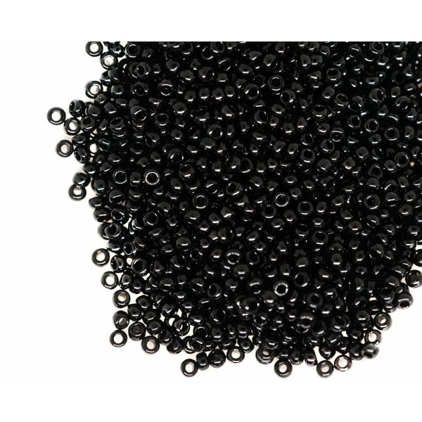 20g Jet Black Opaque Round Czech Glass Seed Beads, Perles précieuses, Rocaille Spacer 12/0 - Photo n°1