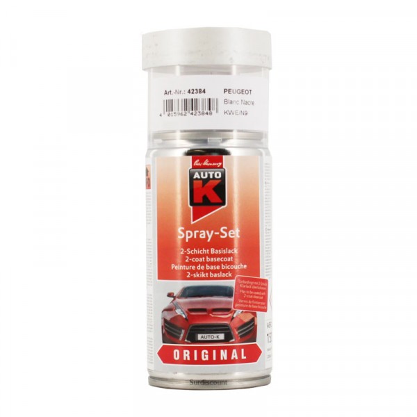 Bombe de peinture pour carrosserie - Peugeot - KWE Blanc nacre - Auto K - Photo n°1