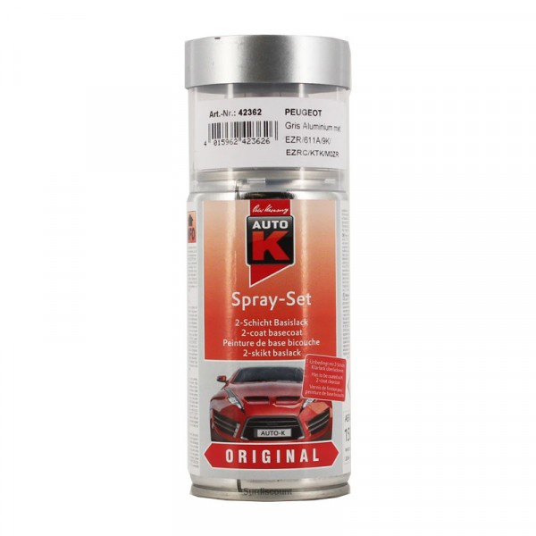 Bombe de peinture pour carrosserie - Peugeot - 611A Gris aluminium - 150ml - Auto K - Photo n°1