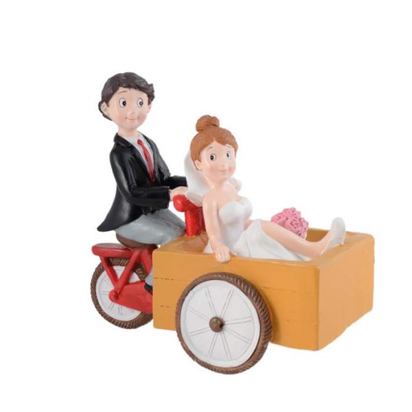 Figurine couple mariés en vélo triporteur 16 cm - Photo n°1