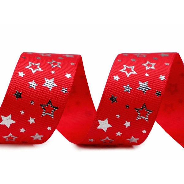 5m ruban gros-grain rouge étoiles largeur 25 mm, rubans-thème de Noël, mercerie - Photo n°1