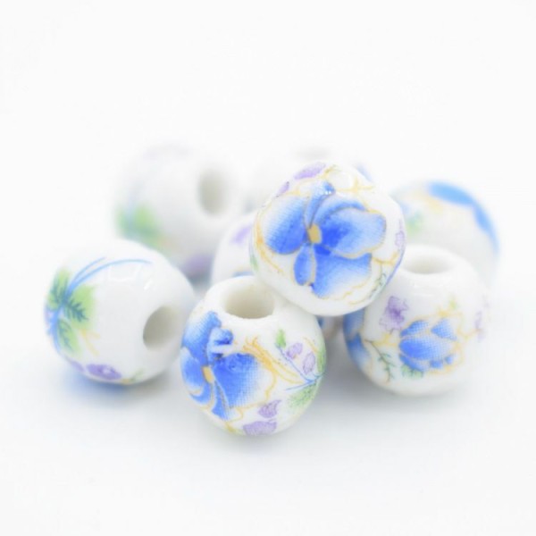 10pc Blanc Bleu Vert Violet Tambour Rond En Céramique Porcelaine Boho Perles Émaillées Perles Rondes - Photo n°2