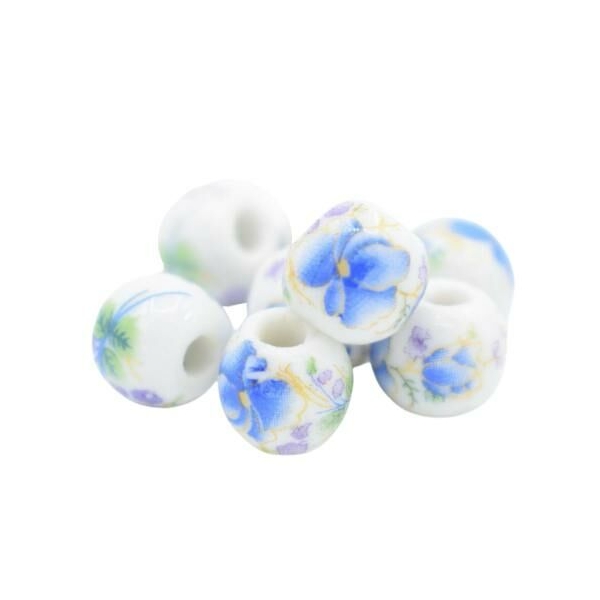 10pc Blanc Bleu Vert Violet Tambour Rond En Céramique Porcelaine Boho Perles Émaillées Perles Rondes - Photo n°1