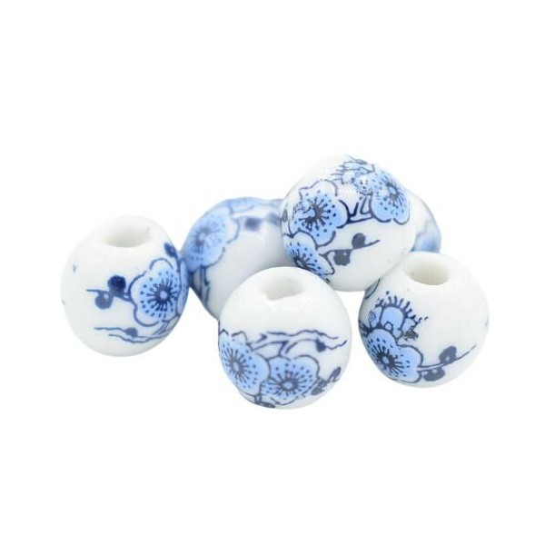 10pc Blanc Bleu Tambour Rond En Céramique Porcelaine Boho Perles Émaillées Perles Rondes En Porcelai - Photo n°1
