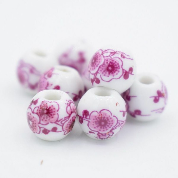 10pc Blanc Violet Tambour Rond En Céramique Porcelaine Boho Perles Émaillées Perles Rondes En Porcel - Photo n°2