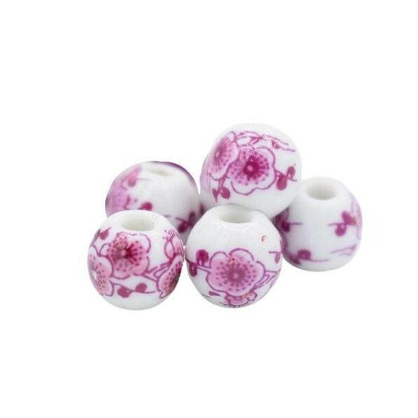 10pc Blanc Violet Tambour Rond En Céramique Porcelaine Boho Perles Émaillées Perles Rondes En Porcel - Photo n°1