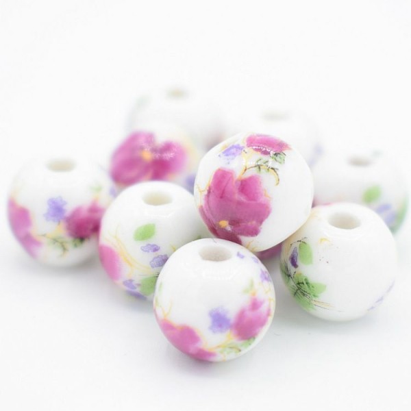 10pc Blanc Violet Vert Jaune Tambour Rond En Céramique Porcelaine Boho Perles Émaillées Perles Ronde - Photo n°2