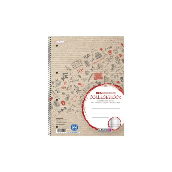 Cahier à spirales Recycling - A4 - 160 pages - 5x5 + 2M - Landré - Photo n°1