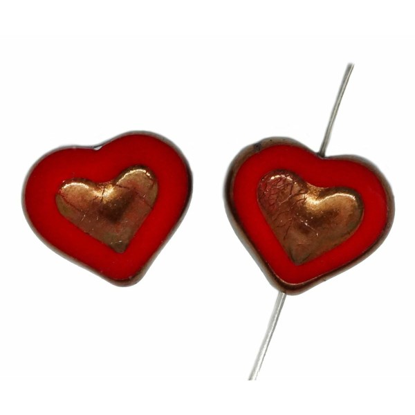 4 pièces Rouge Métallisé Bronze Patine Lustre Coupe de Table Valentines Perles De Coeur De Mariage V - Photo n°1