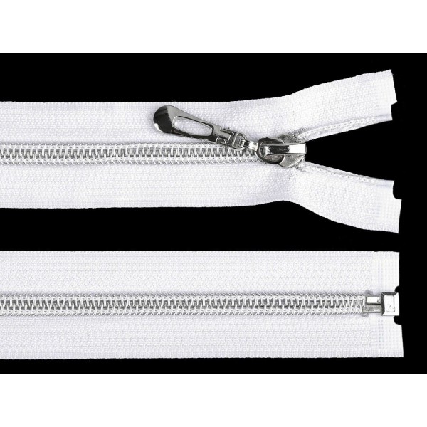 Zipper en nylon blanc 1pc avec dents d'argent largeur 7 mm longueur 55 cm, coil ouvert, zippers, hab - Photo n°2