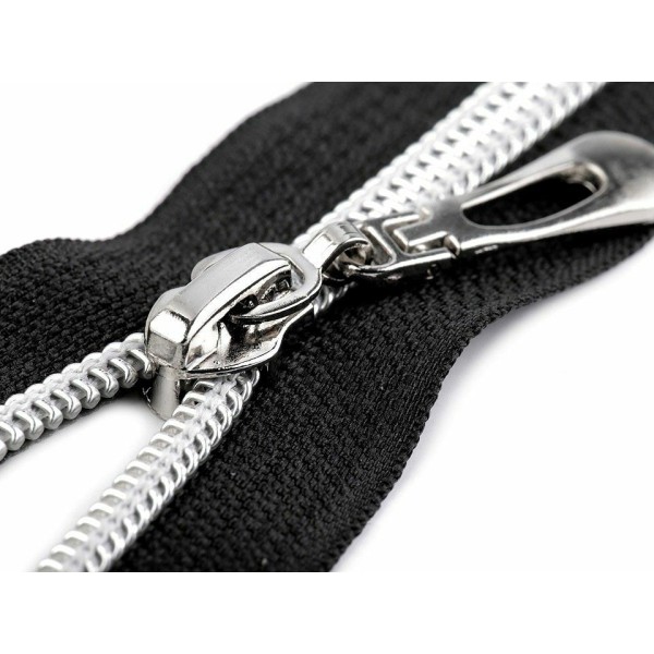 Zipper en nylon blanc 1pc avec dents d'argent largeur 7 mm longueur 55 cm, coil ouvert, zippers, hab - Photo n°3