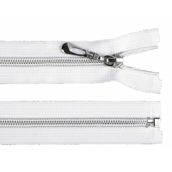 Zipper en nylon blanc 1pc avec dents d'argent largeur 7 mm longueur 55 cm, coil ouvert, zippers, hab - Photo n°1