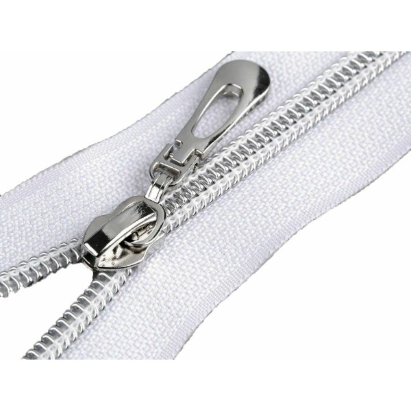 Zipper en nylon blanc 1pc avec dents d'argent largeur 7 mm longueur 60 cm, bobine ouverte, zippers, - Photo n°1