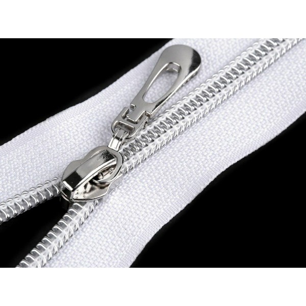 Zipper en nylon blanc 1pc avec dents d'argent largeur 7 mm longueur 65 cm, coil ouvert, zippers, hab - Photo n°2