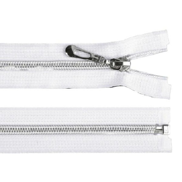Zipper en nylon blanc 1pc avec dents d'argent largeur 7 mm longueur 50 cm, coil ouvert, zippers, hab - Photo n°1