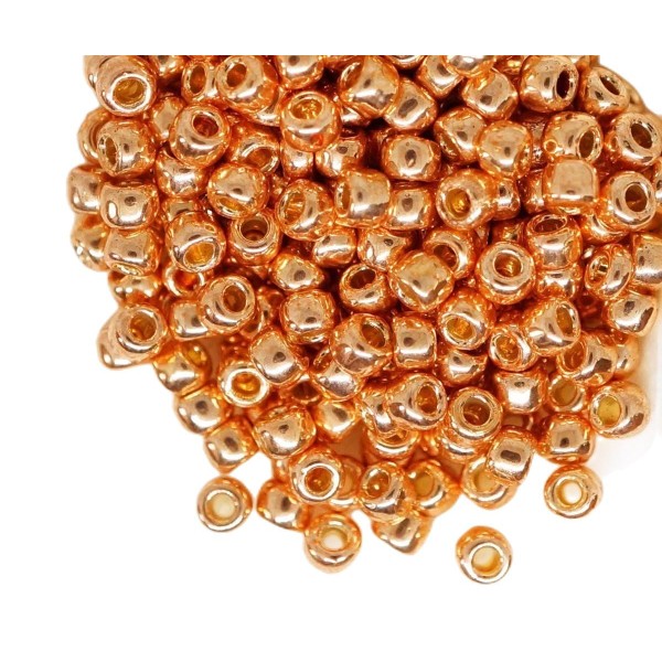 Perles de Rocaille TOHO Japonaises en Verre Rond Métallisé Or Rose Galvanisé Permafinish 20g 8/0 Tr- - Photo n°1