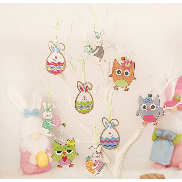 3pcs Mix Easter Bunny Egg Decorations suspendues en bois, Wreath Craft, Décor maison, Party Diy, Chi - Photo n°2