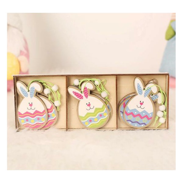 3pcs Mix Easter Bunny Egg Decorations suspendues en bois, Wreath Craft, Décor maison, Party Diy, Chi - Photo n°1