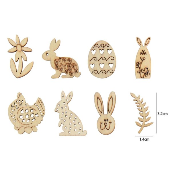 20pcs Natural Easter Bunny Egg Flower Mix Décorations en bois, Wreath Craft, Décor maison, Party Diy - Photo n°1