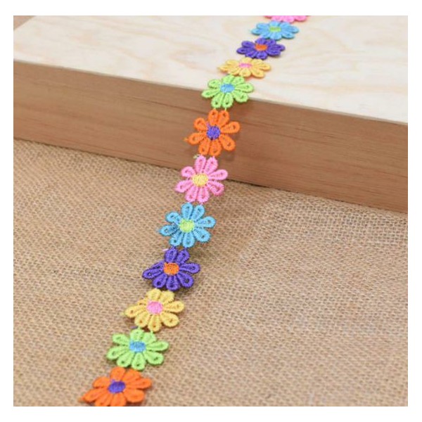 0.5m 0.55yards Mix Camomille Daisy Flower Embroidered Fabric Ribbon, Patchwork, Décor de couture de - Photo n°1