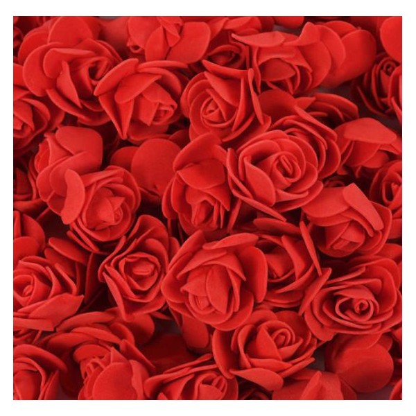 50pcs Fleurs de tête de rose rouge Pe Foam Fleurs artificielles, Scrapbooking, Décor de Pâques, Vale - Photo n°1
