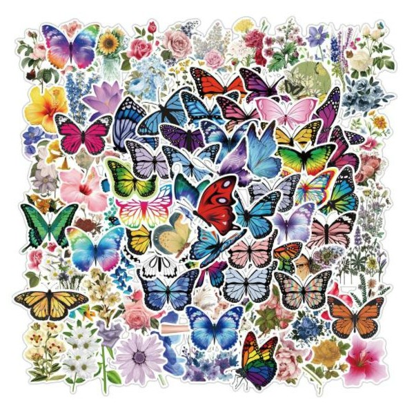 50pcs Mix Butterfly Pvc Autocollants Graffiti Imperméables, Décorations de Scrapbooking, École, Jour - Photo n°1
