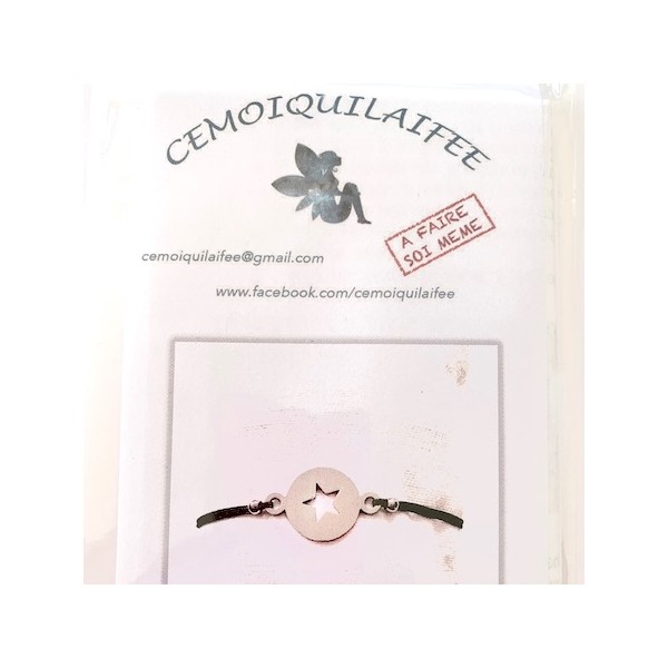 Kit bracelet plaque ronde acier évidée Etoile - Photo n°4