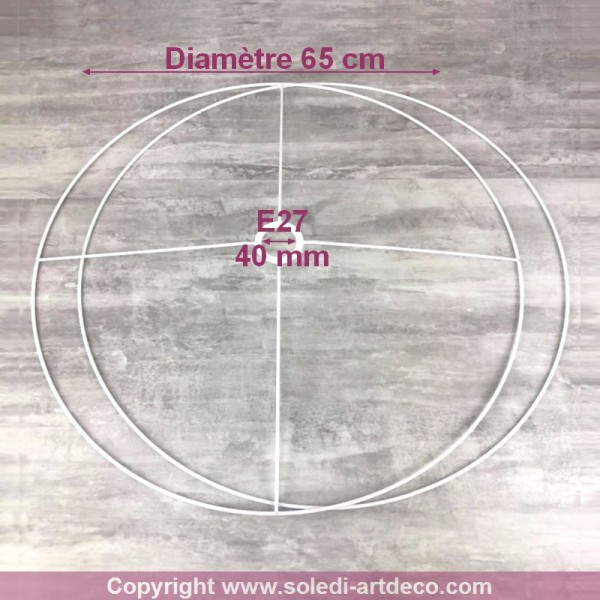 Grand Set d'Ossature Diamètre 65 cm pour abat-jour, Grands Anneaux ronds Epoxy blanc, pour douille d - Photo n°2