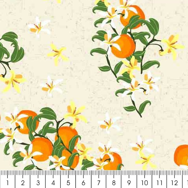 Tissu Stof Fabrics - Citronella Bloom - Oranges et fleurs - Par 10 cm - Photo n°3