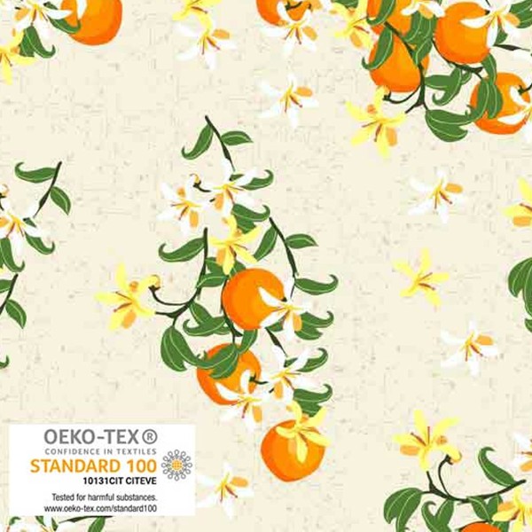 Tissu Stof Fabrics - Citronella Bloom - Oranges et fleurs - Par 10 cm - Photo n°1