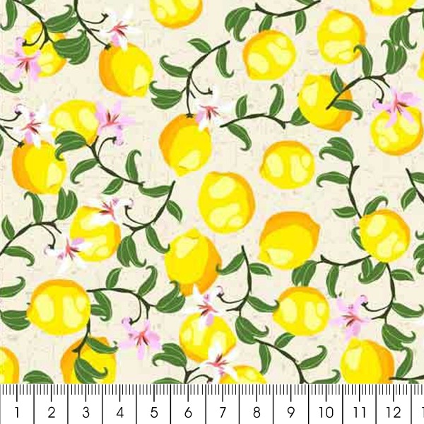 Tissu Stof Fabrics - Citronella Bloom - Citrons et fleurs - Par 10 cm - Photo n°3