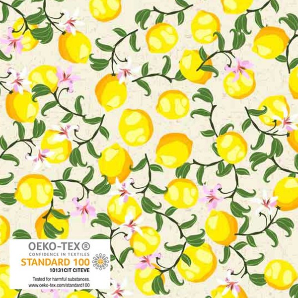 Tissu Stof Fabrics - Citronella Bloom - Citrons et fleurs - Par 10 cm - Photo n°1